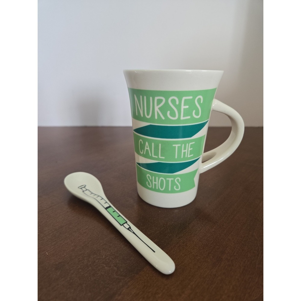 Our Name Is Mud Laurie Veasey Nurses Call the Shots Mug Spoon‎ Nurse Gift Teal